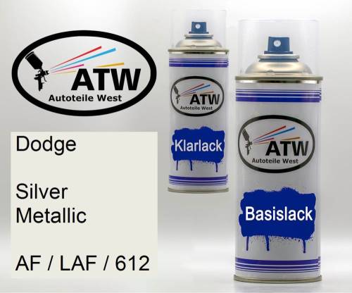 Dodge, Silver Metallic, AF / LAF / 612: 400ml Sprühdose + 400ml Klarlack - Set, von ATW Autoteile West.